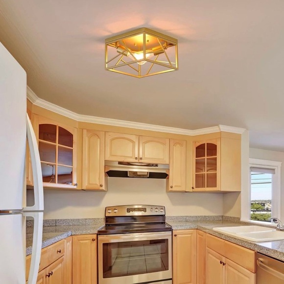 2-Light Modern Gold Flush Mount Light Fixture Metal Square - Picture 3 of 8